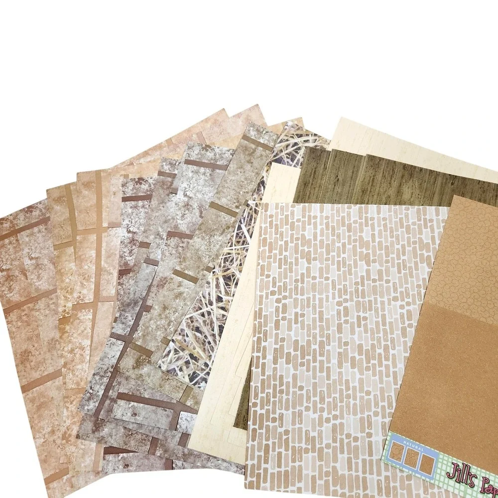 Jill's Paper Doll World Brown Textured 12x12 Scrapbook Paper Lot Brick Wood Tile